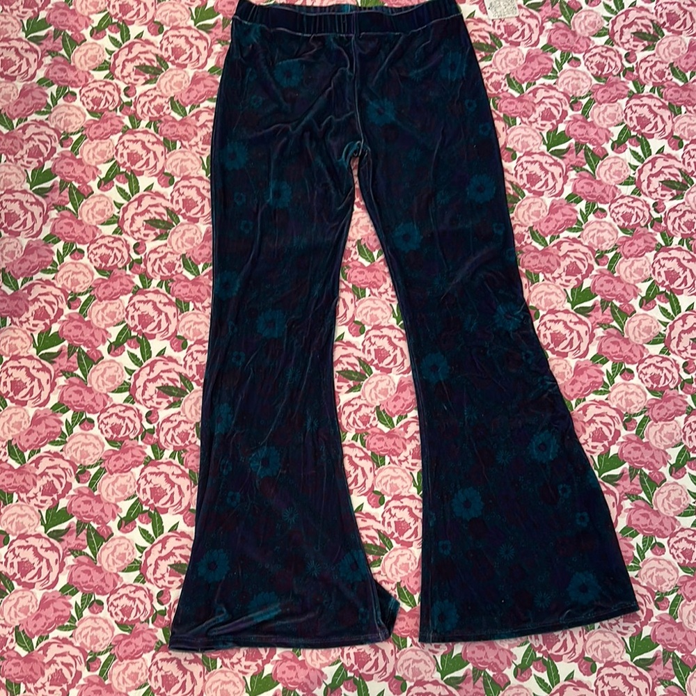 Velvet Flare Pants with Floral Design
